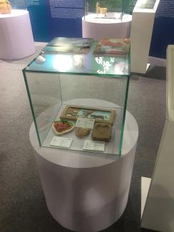 Skupinska razstava Exhibition of the Handicrafts of China – Central Eastern European Countries - vitrina s slovenskimi predmeti. Foto: T. Roženbergar, 2018 